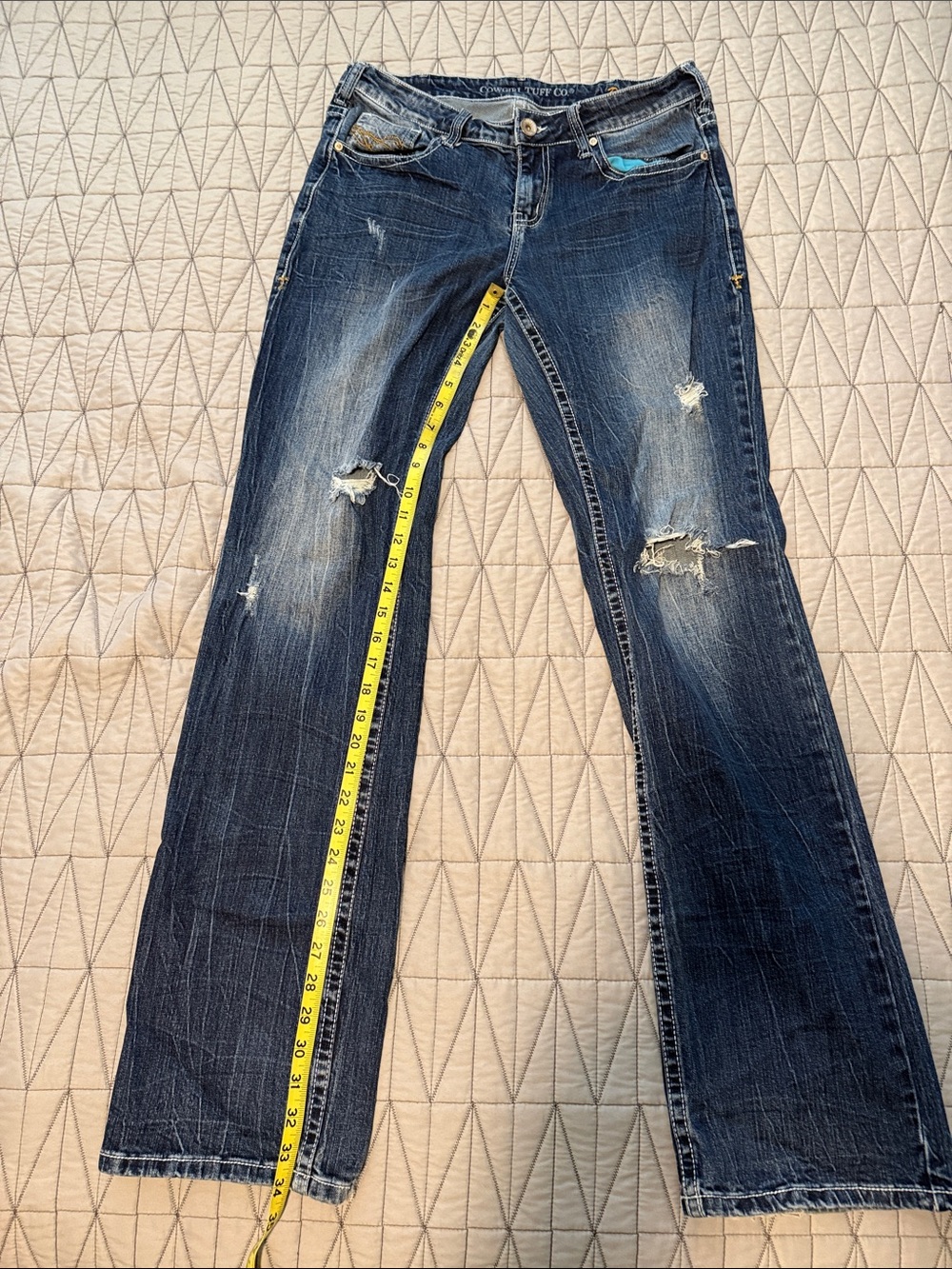Cowgirl Tuff Dark Blue Distressed Bootcut Jeans